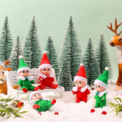Miniatura 4 de 6 muñecas de elfo de Navidad para bebé, gemelos, juguetes para niños y niñas, accesorios en miniatura de Navidad para Año Nuevo (rojo, verde)