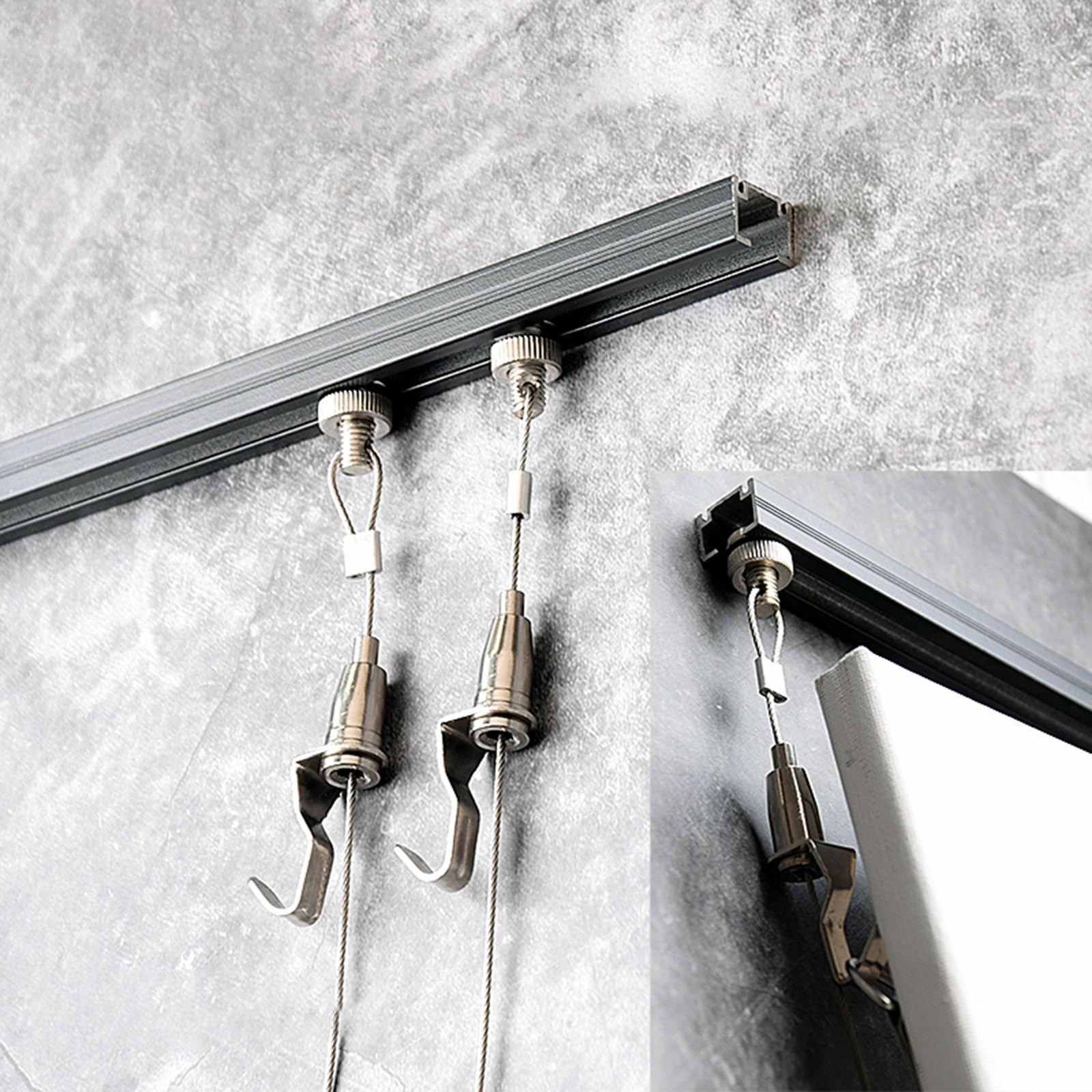 Système d'accrochage de Tableaux Clip-Rail - Rail de galerie de 80 cm avec Supports pour Cadres Photo, Crochets et Cordon de 2,5 m pour Une Installation Facile à la Maison et au musée