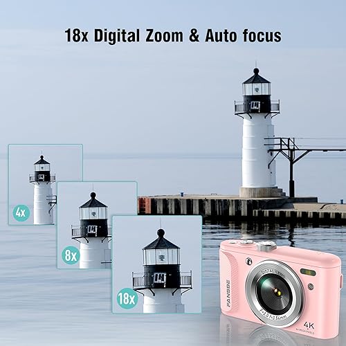 Miniatura 4 de Cámara digital, cámara de vlogging 4K con 64 MP, cámaras digitales apuntar y disparar con zoom de 18X, antivibración, dial de modo, tarjeta SD de 32
