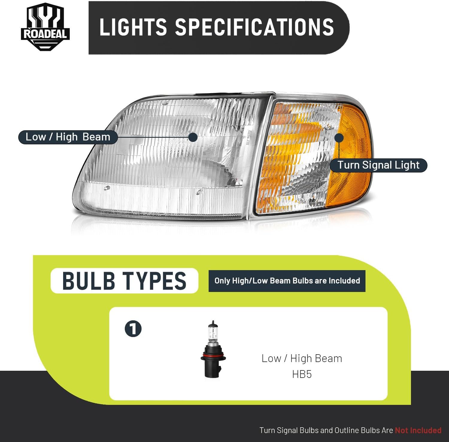 Headlights W/Bulbs for 1997-2003 Ford F150/1997-2002 Ford Expedition/1998-1999 F250 Selected with Signal Marker Light Driver & Passenger Side