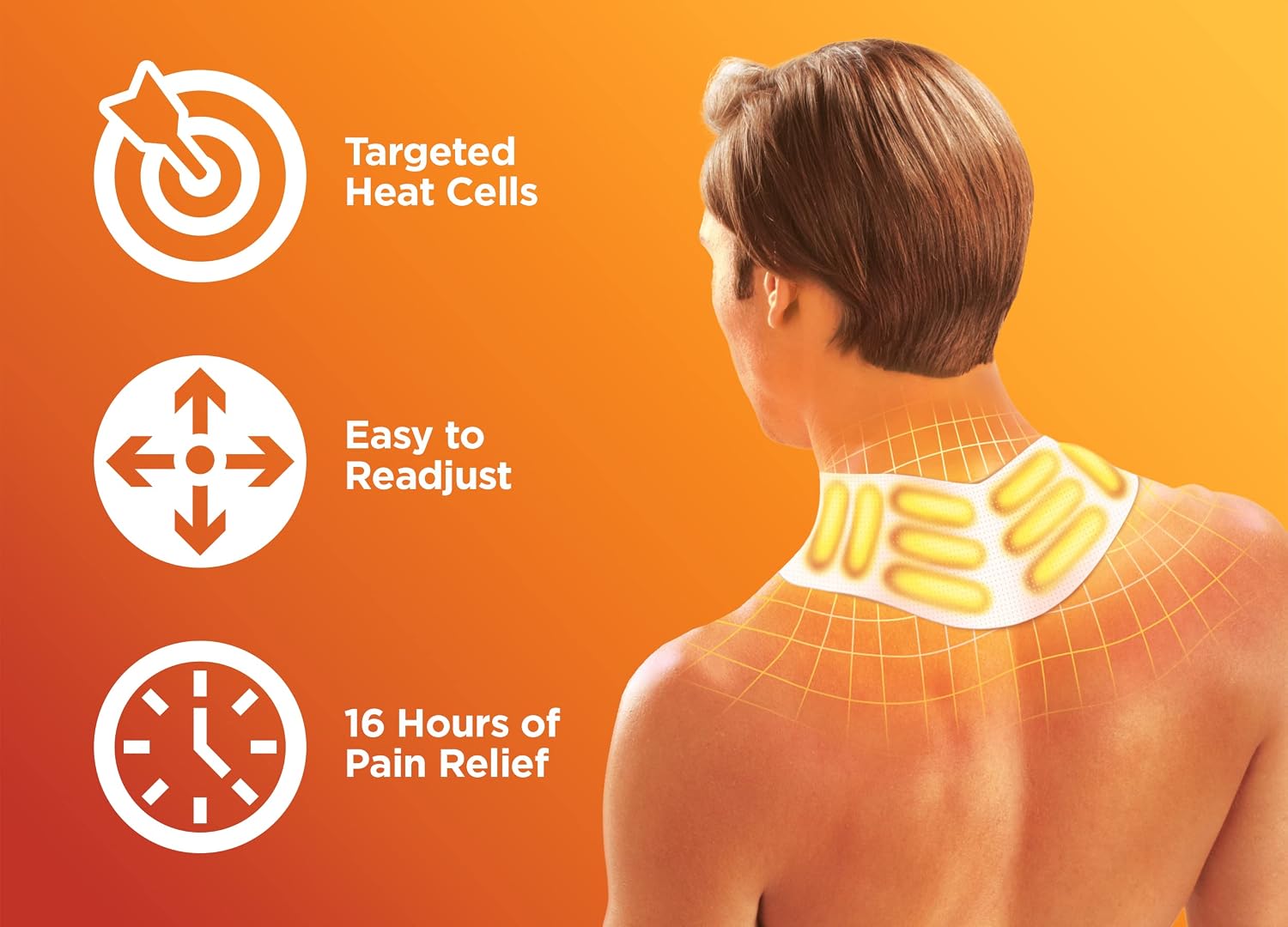 ThermaCare Portable Heating Pad, Neck and Back Pain Relief Patch Combo Pack, L/XL Heat Wraps, 8pc Neck Patch, 1pc Back Patch, (9 Total)