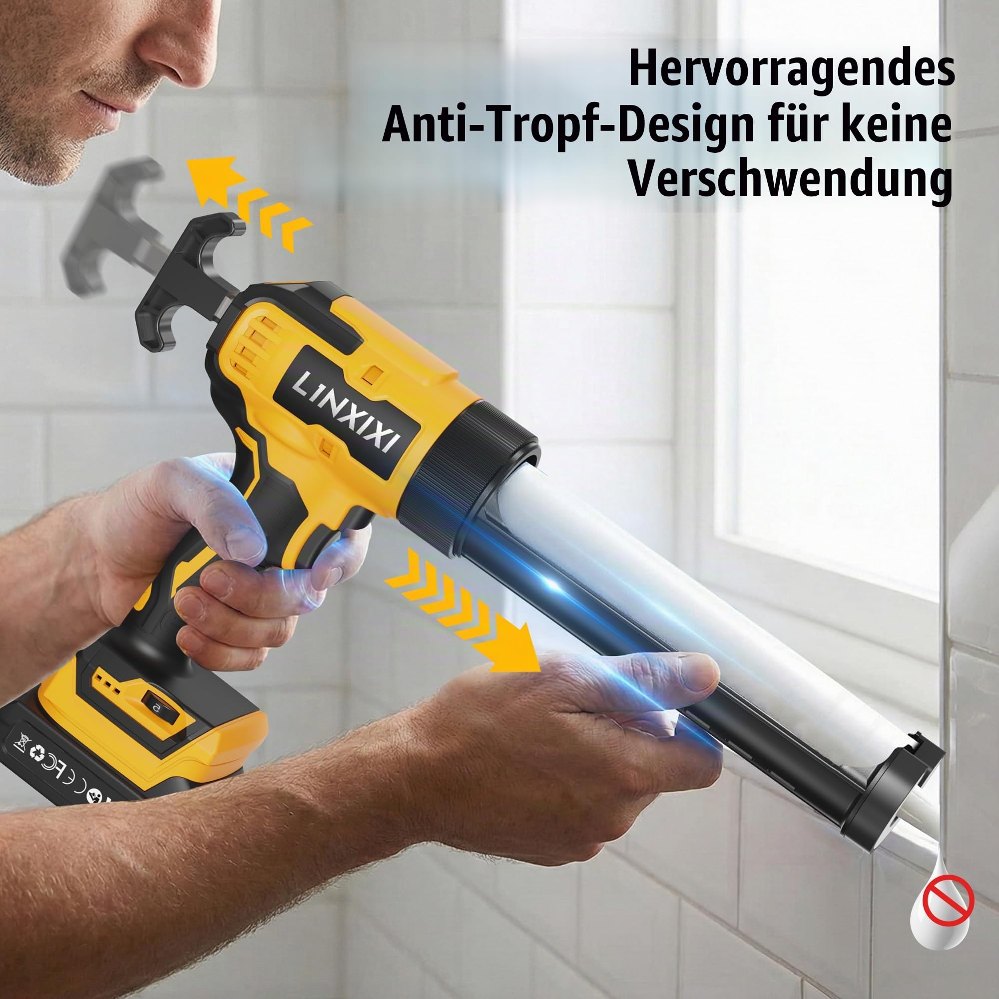 Akku Kartuschenpresse kompatibel mit Makita 18V Batterie, Elektrische Kartuschenpresse mit 2 Stück Akkus, Akku Silikonpistole mit LED, regelbare Geschwindigkeit, Anti-Tropf für Montage Reparatur