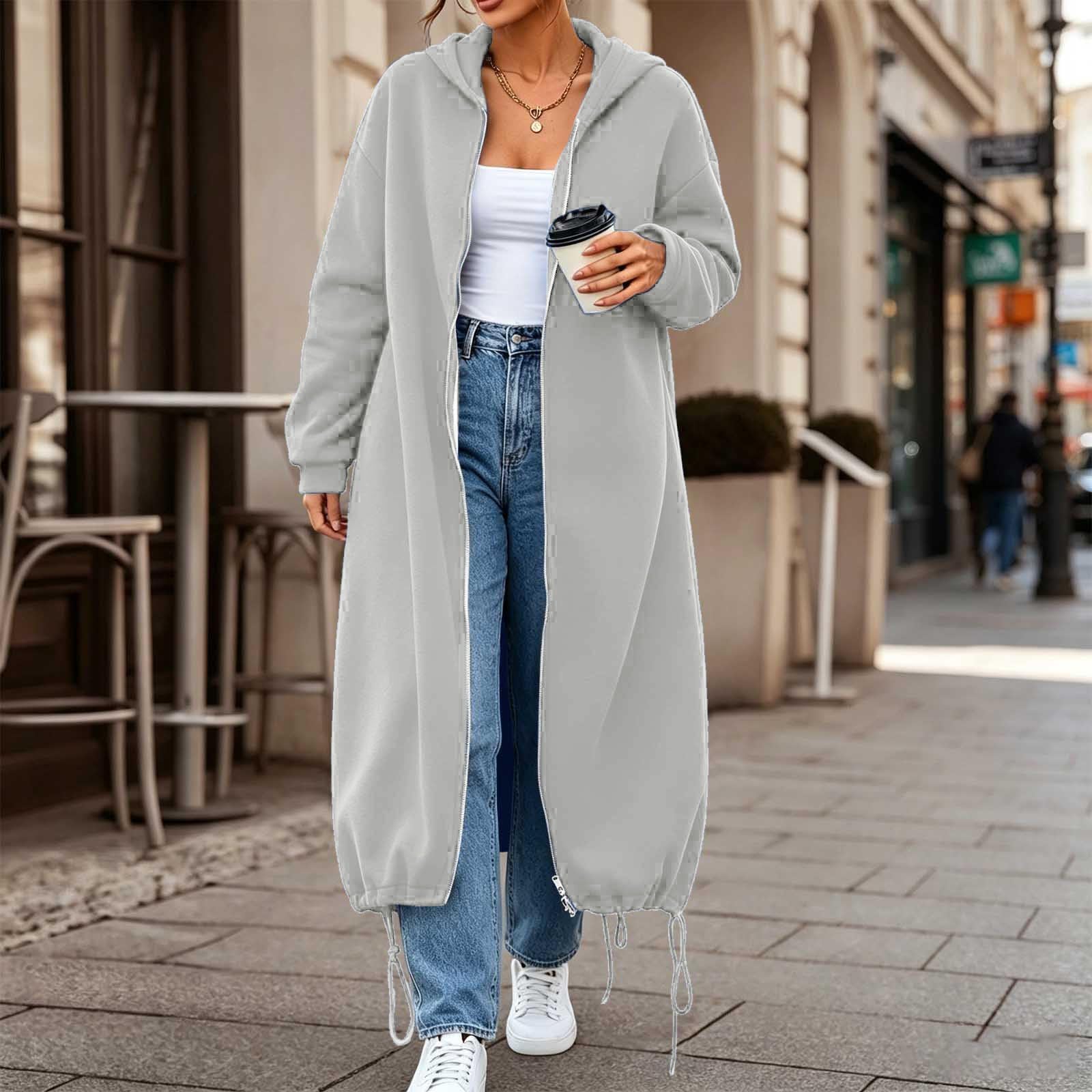 Generico Felpe con Cappuccio da Donna con Zip Oversize A Tunica Lunga | Felpe Casual A Maniche Lunghe Sweatshirt Autunno Inverno Giacca Con Cappuccio Cappotto Da Indossare Tutti I Giorni
