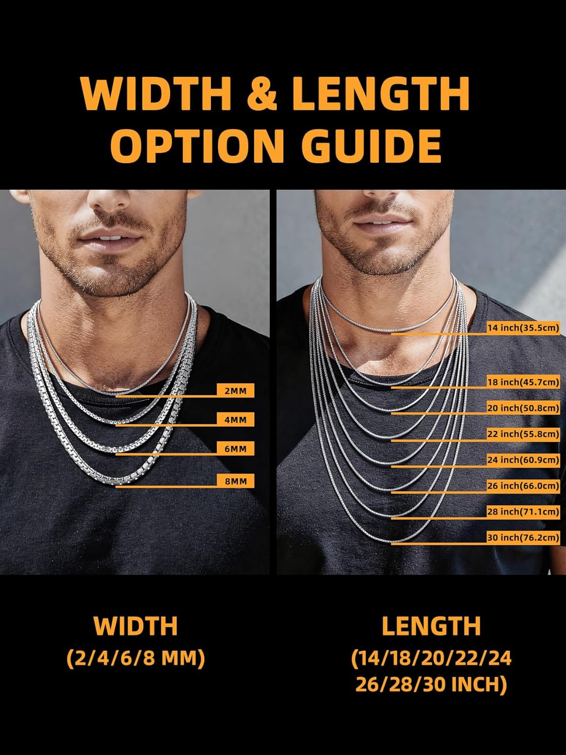 Bestyle 18K Gold Plated/Silver/Black Chain for Men, Hypoallergenic 2/4/6/8mm Stainless Steel Flat Link Chain Necklace for Men & Women Hip Hop Jewelry, 14-30"