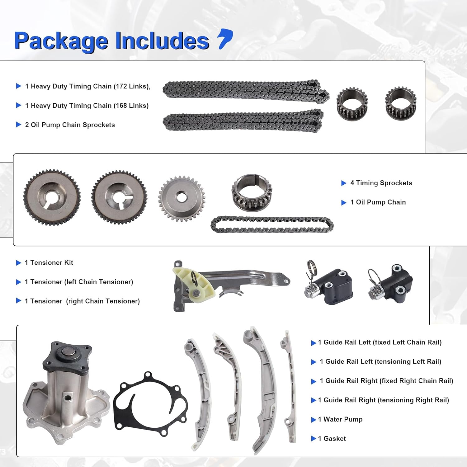 Timing Chain Kit with Water Pump for 2010-2020 Infiniti QX56 QX80, for 5.6L Nissan M56 Q70 NV2500 - OEM Replacement Includes Tensioner, Guide, Sprockets, VK Engine Parts