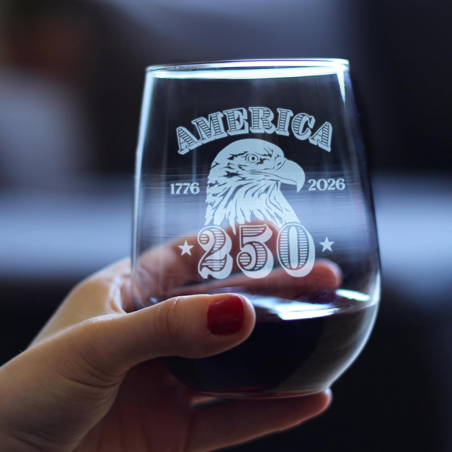 Bevvee America 250th Anniversary Stemless Wine Glass - America 250 Merchandise Etched in USA - Set of 2 - Large 17 Ounce