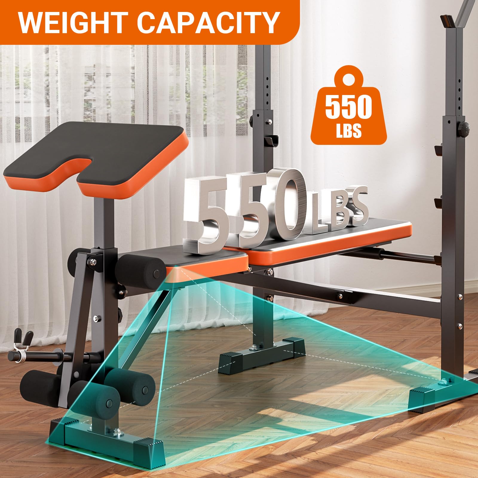 YOLEO 6 in 1 Weight Bench Set for Home Gym, Adjustable & Foldable Weight Bench, Workout Bench with Squat Rack for Bench Press Sit up Incline Flat Decline
