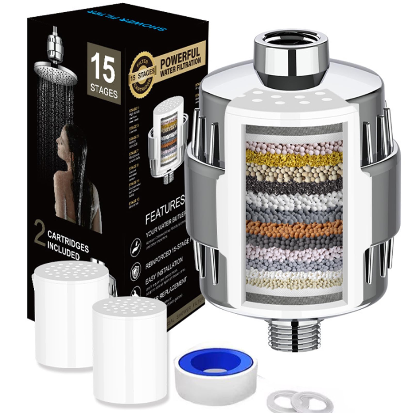 2 Filtri Doccia 25 Stadi - Cartucce Anticalcare Per Rimuovere Cloro E Calcare - Foto 5