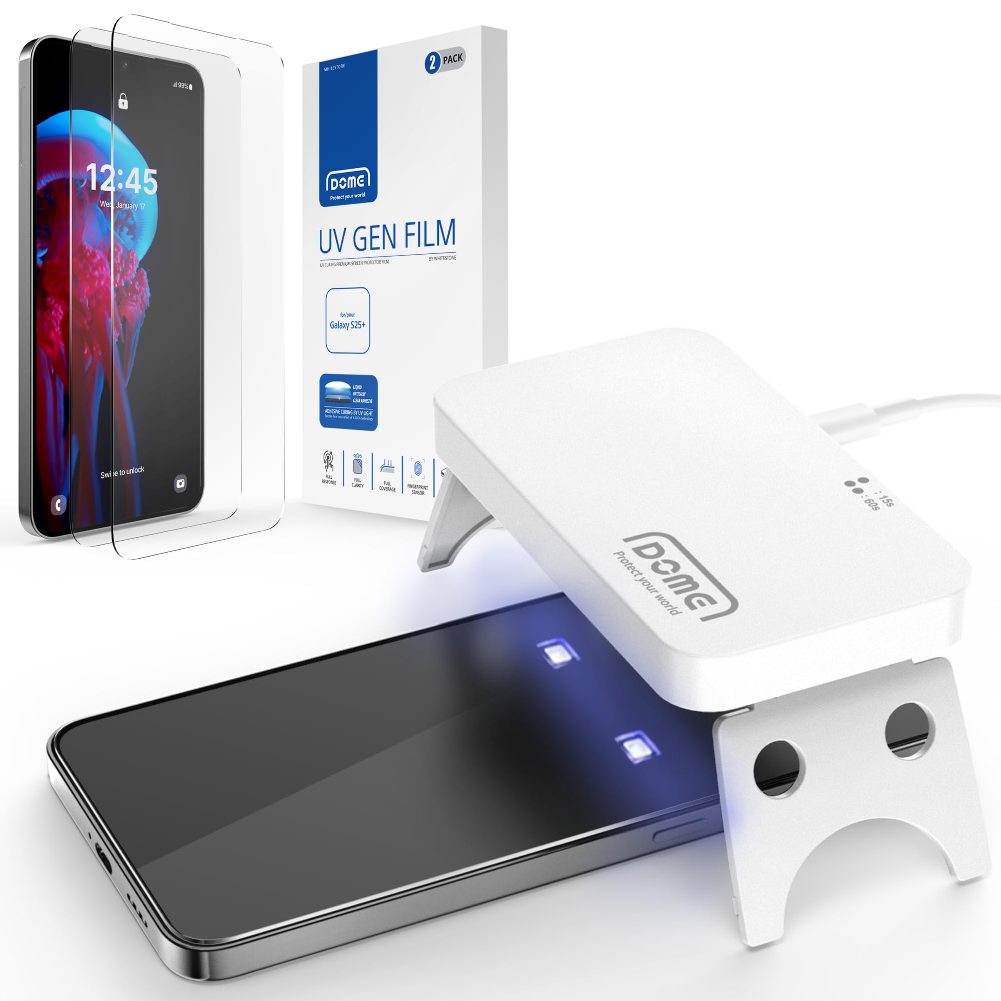 DOME GLASS Whitestone DOME UV GEN Film for Samsung Galaxy S25 Plus [Glass-Like Film] Screen Protector