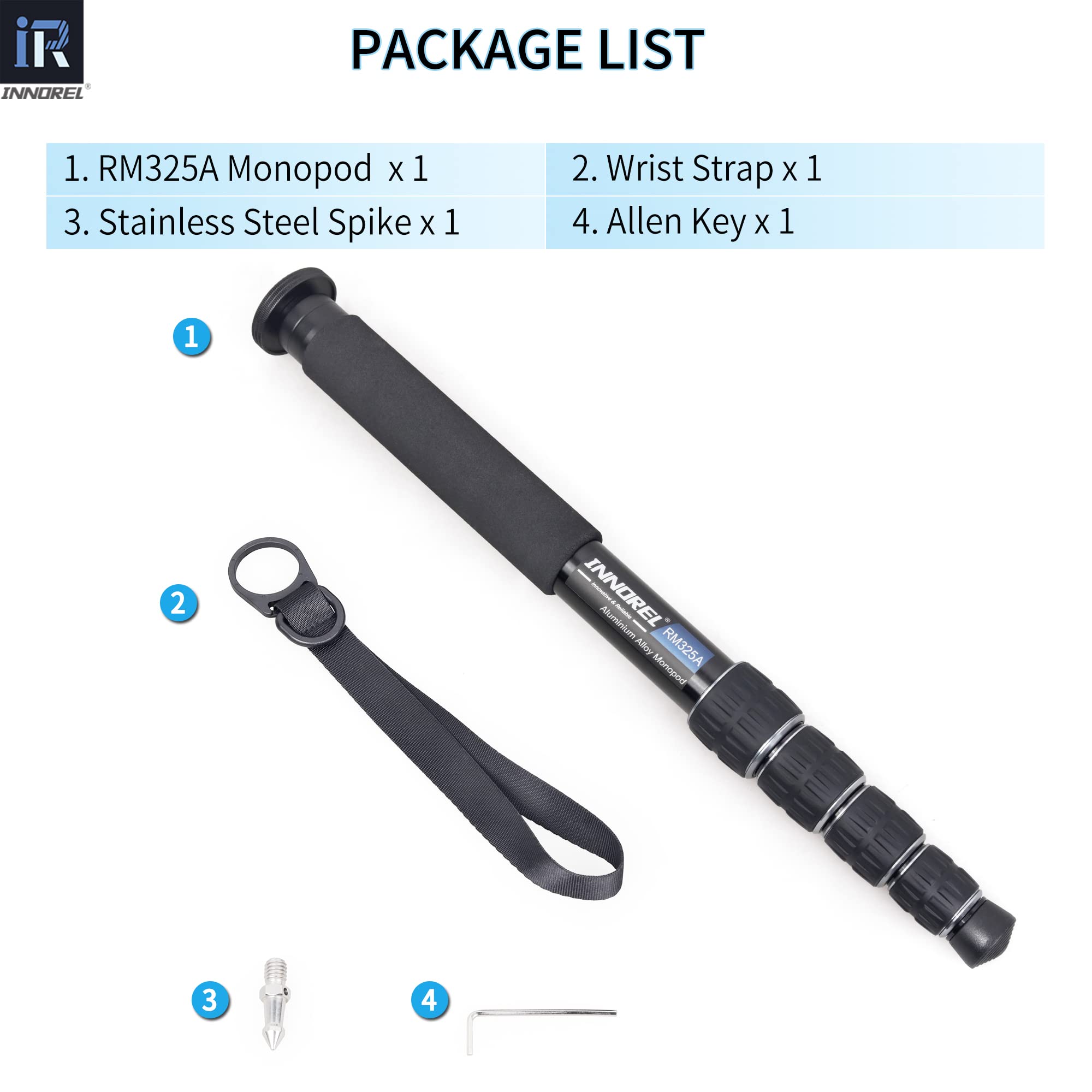 INNOREL RM325A Monopode Professionnel 5 Sections Alliage d'aluminium pour Appareil Photo Canon Nikon Sony DSLR Caméscope DV Charge 12 kg