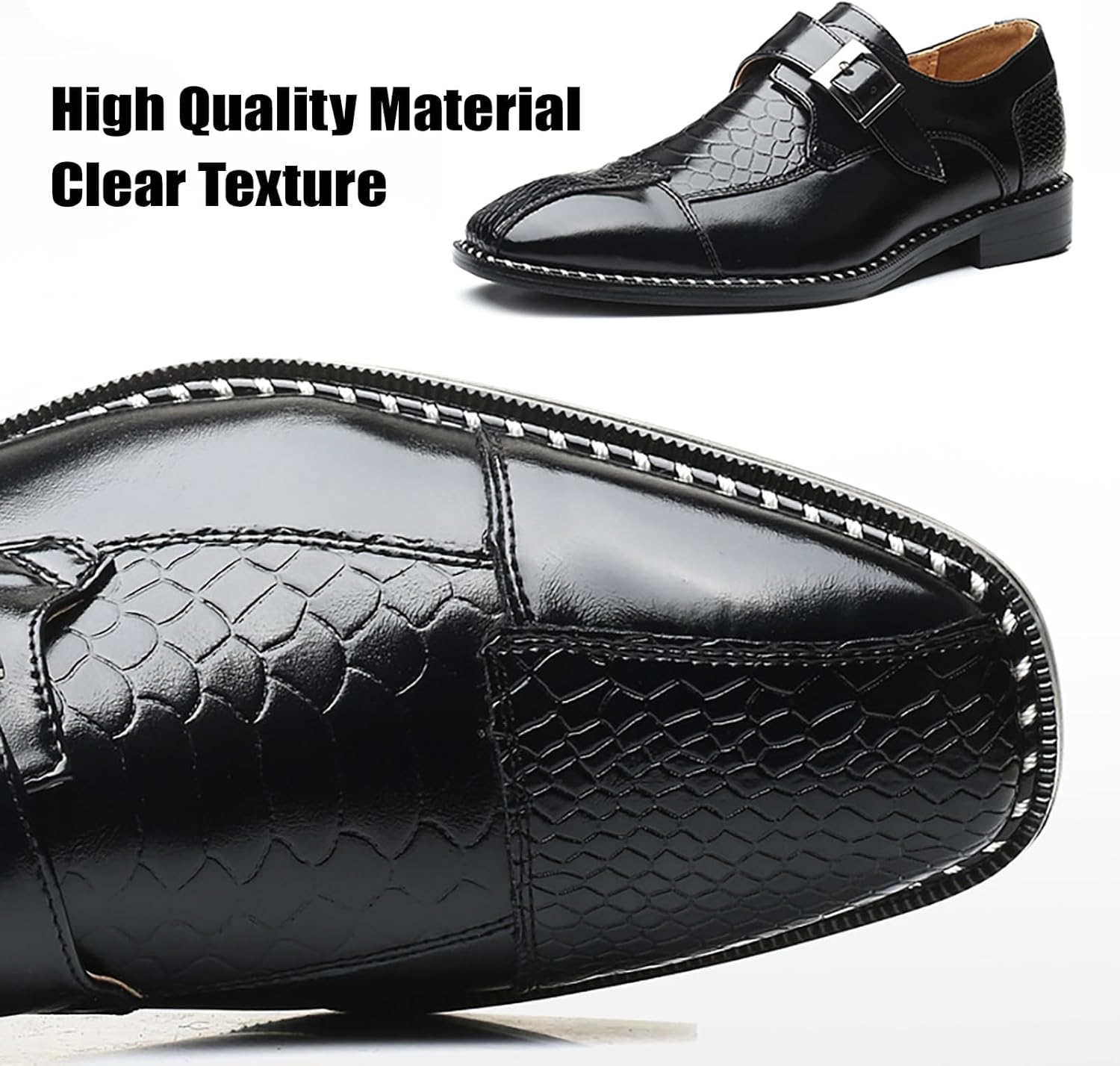 Pointed Toe Dress Oxfords Shoes for Men with Monk Strap, Vintage Casual Slip-on Hand Stitched Stacked Heel Wide Derby Shoe for Office Work Business Fashion - Image 7