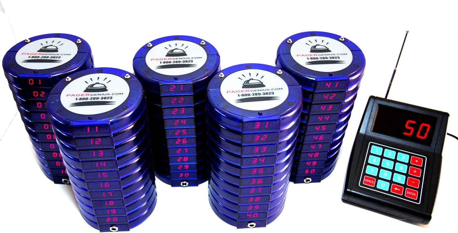 50 Pager SystemPager Genius 2 Year Full Warranty On All Equipment Based in California Restaurant Coaster Paging System