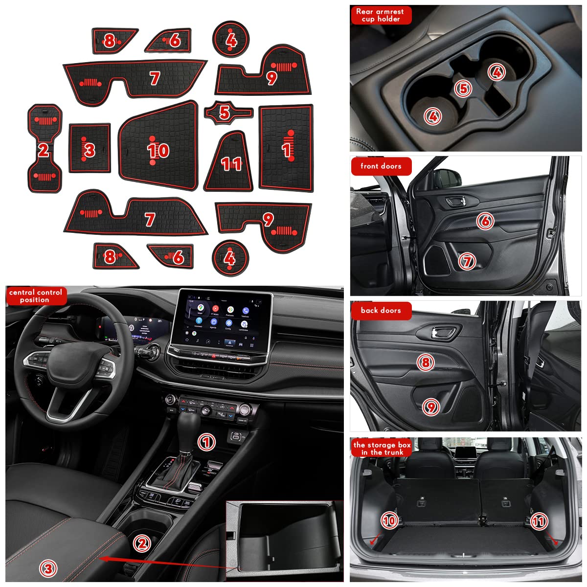 Tappetini Antiscivolo Per Auto Compass 2022-2024 - 14 Pezzi, Gomma, Nero - Foto 6