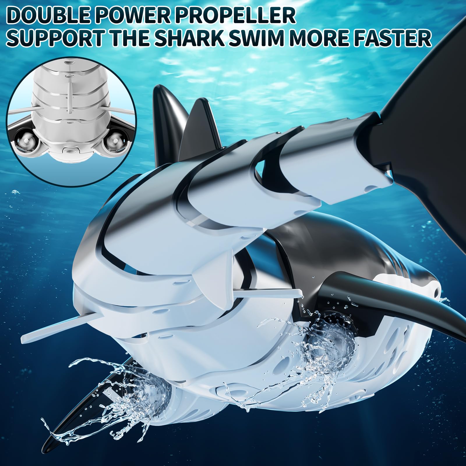 2.4GHz Remote Control Shark Toys for Boys,1:18 Scale High Simulation Shark Toys with Light & Spray, RC Sharks for Pools & Lakes, Toy Shark Boat Gift for 4 5 6 7 8 9 Year Old Kids Boys Girls