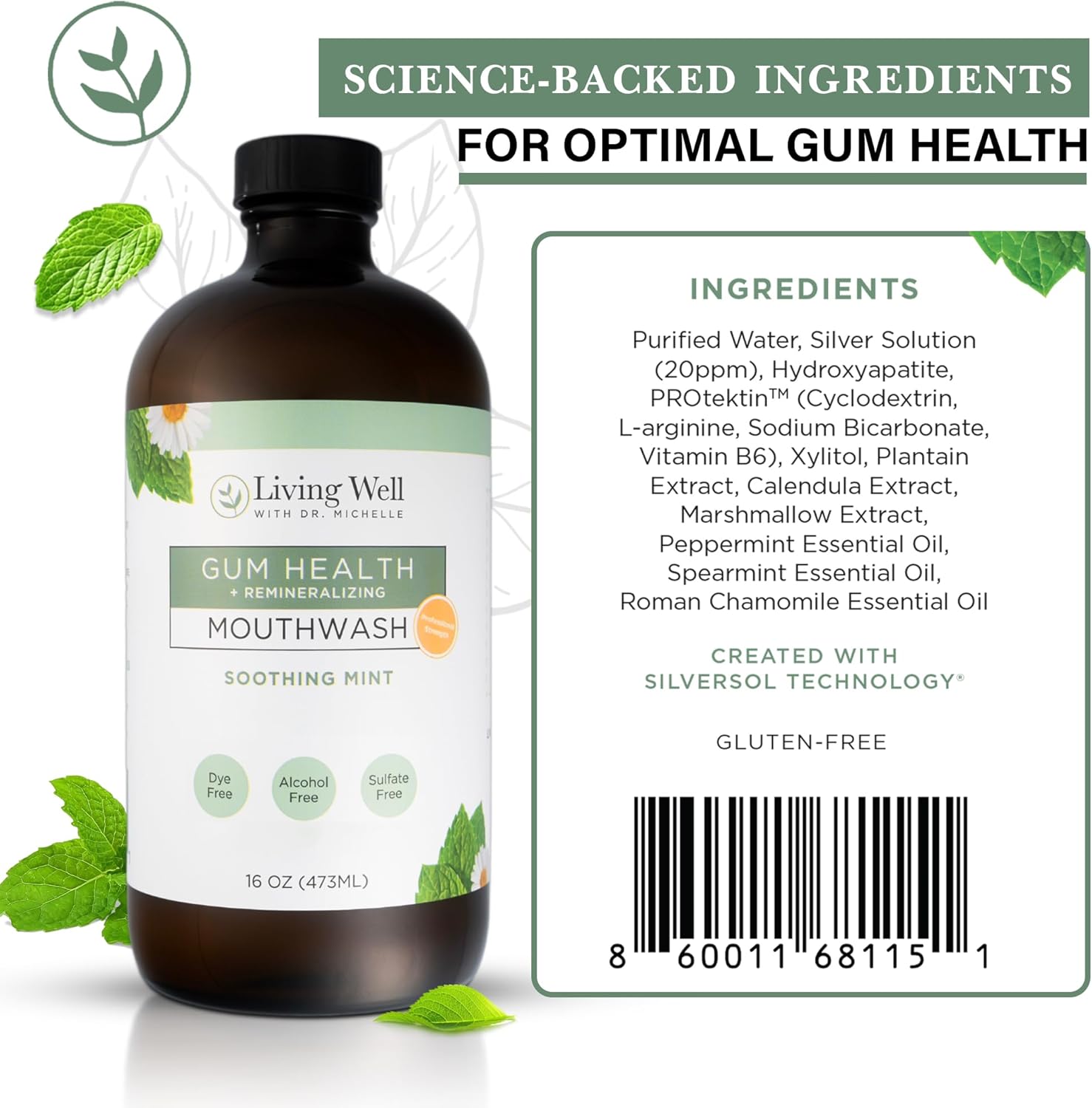 Living Well with Dr. Michelle Remineralizing + Gum Health Mouthwash – Soothing Mint | Hydroxyapatite, Colloidal Silver | Alcohol-Free, Fluoride-Free, Fresh Breath Support - Image 3