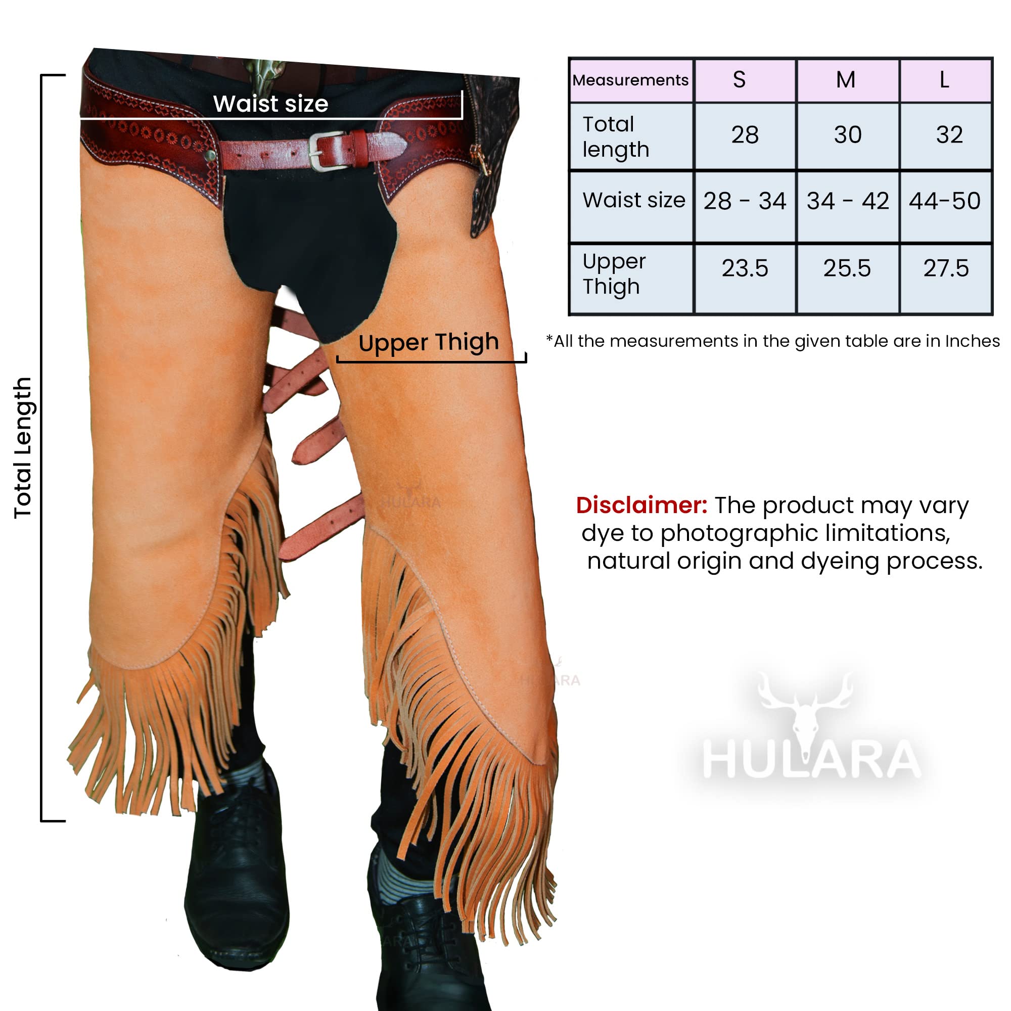 Hulara Chaps Western Cowboy pelle scamosciata per uomo donna con giogo