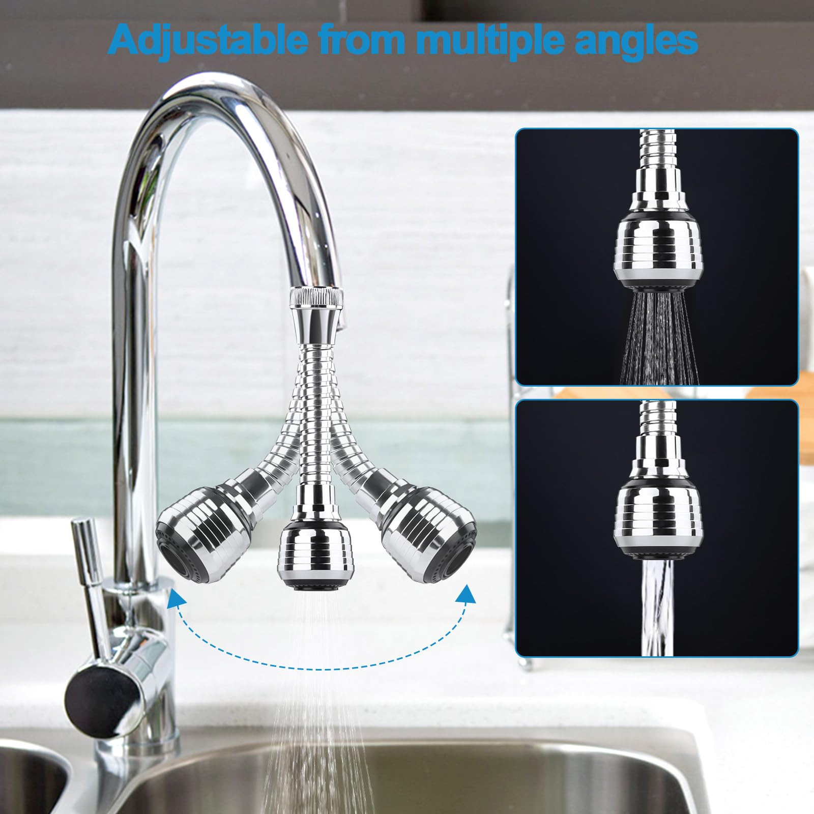 Robinet Cuisine Pivotant 360° Douchette 2 Pièces, Robinetterie de Cuisine Aérateur Rallonge