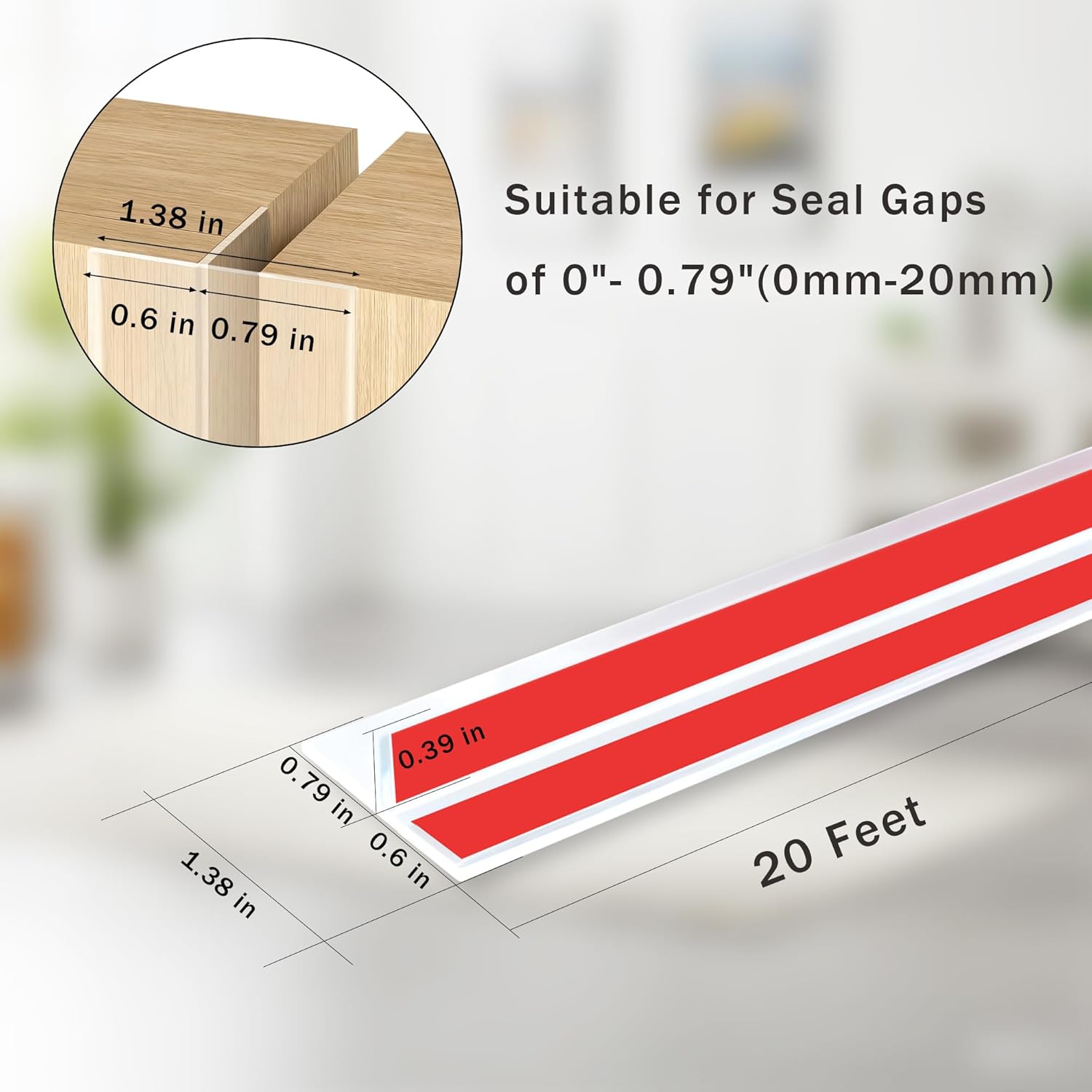 20Ft T-Shaped Door Draft Stopper, Silicone Weather Stripping Seal Tape for Doors and Windows - Clear, 1.38" Wide (35mm) 1.38"W x 20Ft Clear