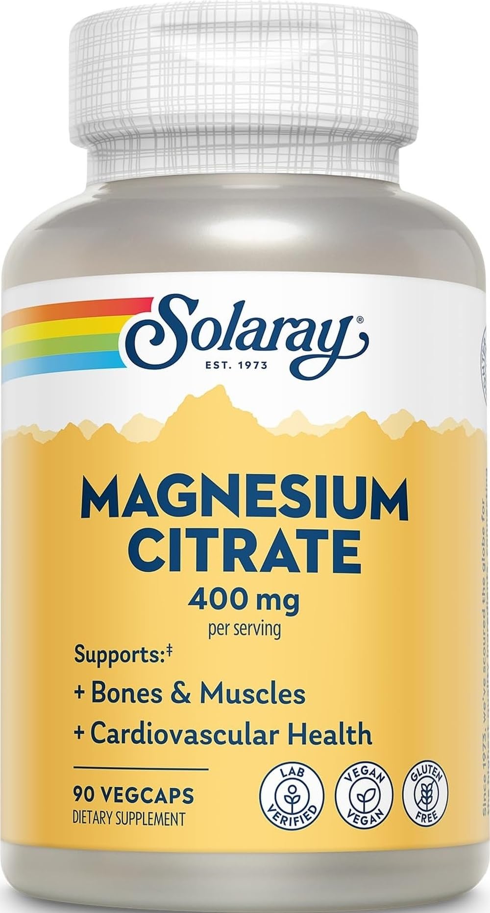 Solaray Magnesium Citrate, 400mg per Serving, 90 Vegan Capsules 90 Count (Pack of 1)
