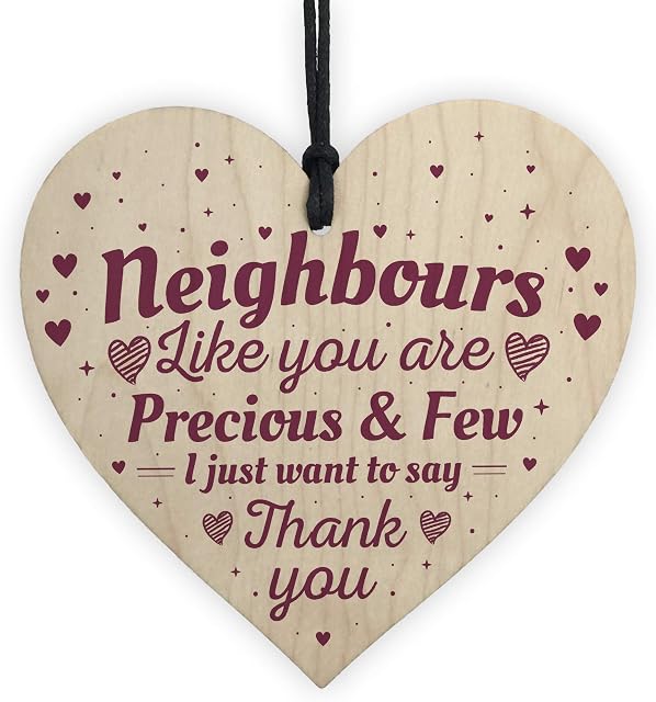 RED OCEAN Neighbour Friendship Gift Handmade Wooden Hanging Heart Plaque Sign Thank You Gifts Keepsake