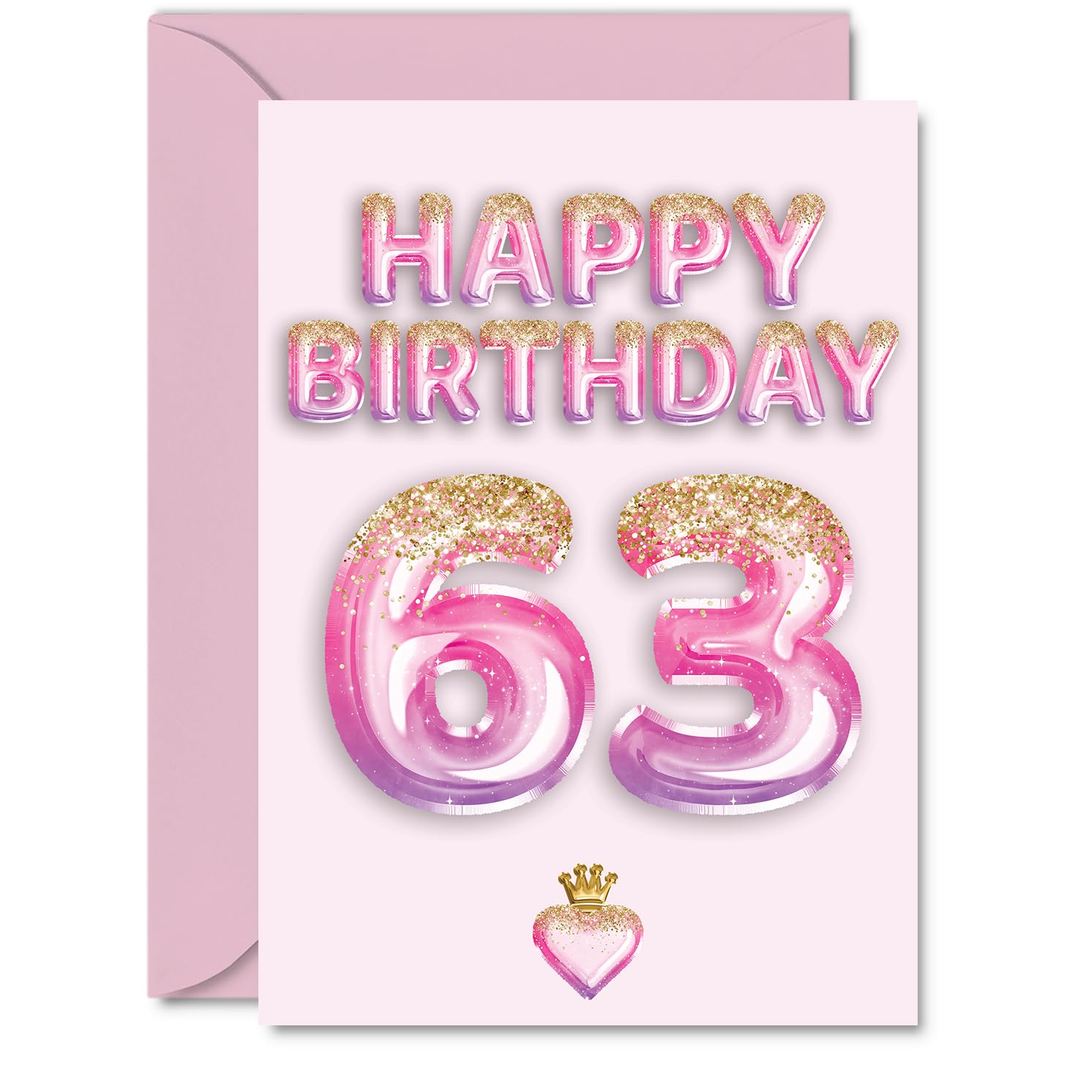 63rd Birthday Cards for Women and Men, Pink & Purple Glitter Balloons
