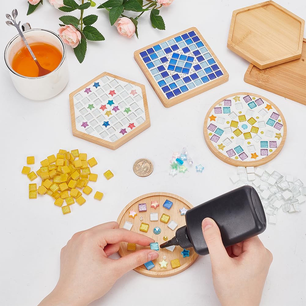WEBEEDY DIY Mosaik Untersetzer Kit – 3 Stile, Bambus, Bunte Fliesen | Bastelset Für Erwachsene