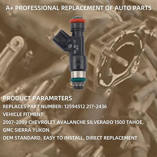 Miniatura 2 de Dasbecan 8 boquillas de inyectores de combustible 12594512 compatibles con GMC Yukon Sierra 1500 Chevy Tahoe Avalanche Silverado 1500 5.3L 6.0L V8