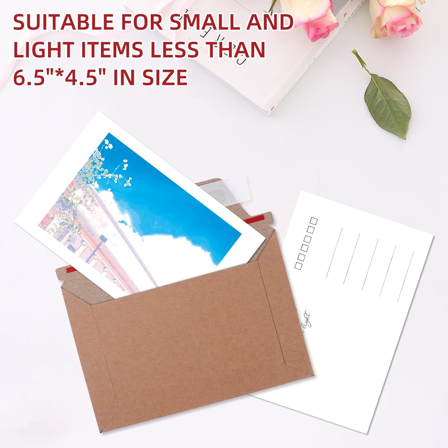 60 Pack 6.5" x 4.5" Self Seal Envelopes Photo Document Mailers, Stay Flat Brown Kraft Paper Rigid Mailers for 4x6 Cards, CD, Invitation, Postcard, Comic Book, Photos, Document - Image 3