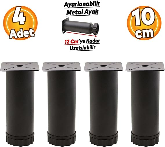 Badem10 Adjustable Furniture Sofa Base Sofa Metal Support Riser Leg 10cm Black Metal Leg 4 Pieces