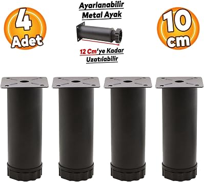 Badem10 Adjustable Furniture Sofa Base Sofa Metal Support Riser Leg 10cm Black Metal Leg 4 Pieces