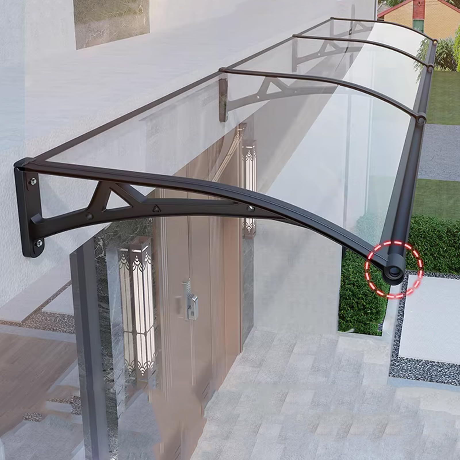 GJZQDKX Transparent Door Canopy, Outdoor Awning for Doors & Windows, Curved Support Shelter for Garden Protection, Weather-Resistant Entryway Cover (60x60cm/24x24)