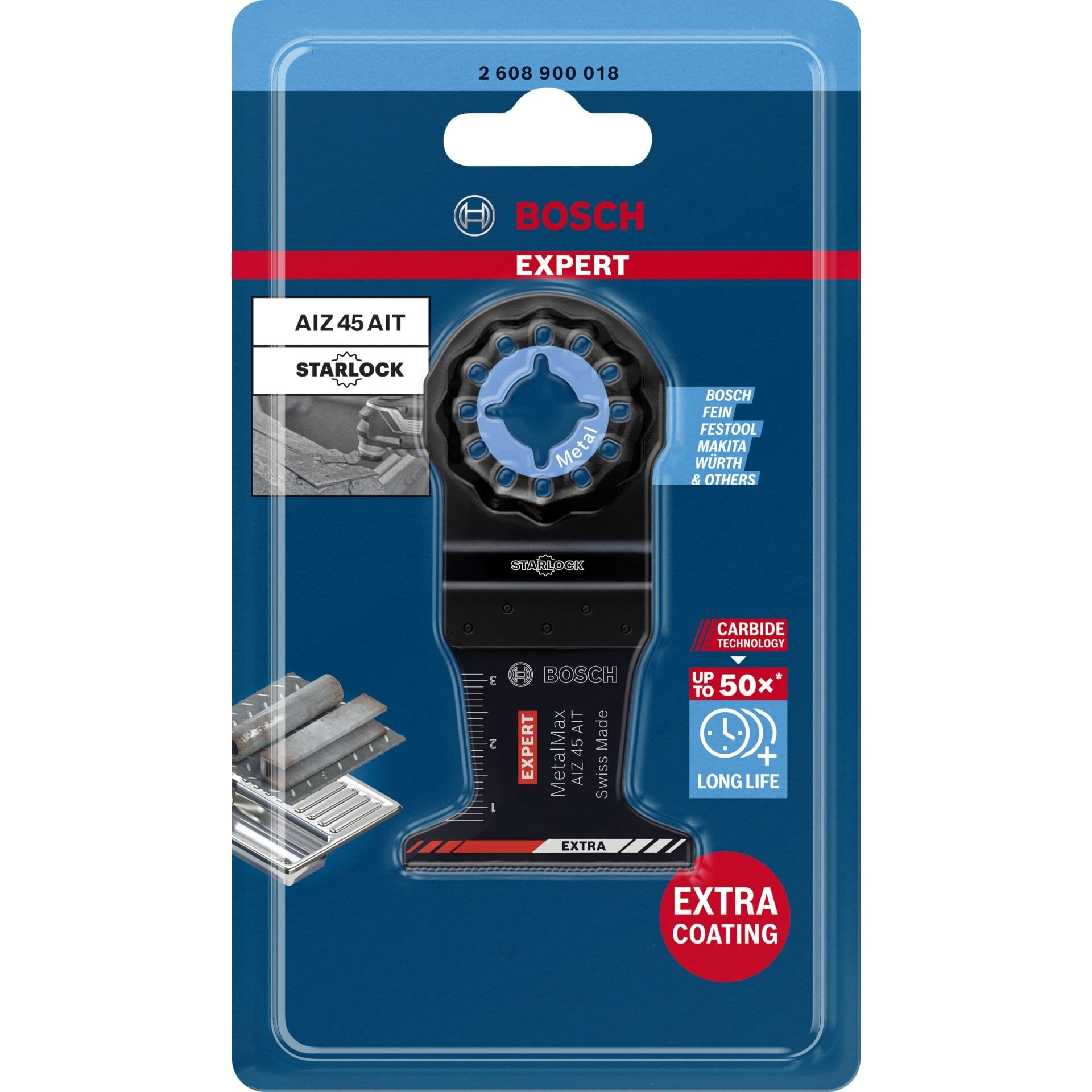 Bosch 1x EXPERT MetalMax PAIZ 45 AIT invalzaagbladen (voor Staal, Roestvrij staal, Breedte 45 mm, Professional Accessoires Multitool