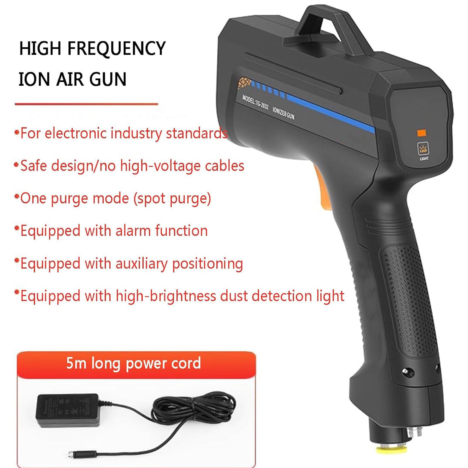 Pistola De Aire Ionizante, Pistola Antiestática Portátil, Eliminador De Estática Con Luz De Detección De Polvo, Función De Advertencia De Anomalías, Soluciones Antiestáticas Efectivas y Seguras