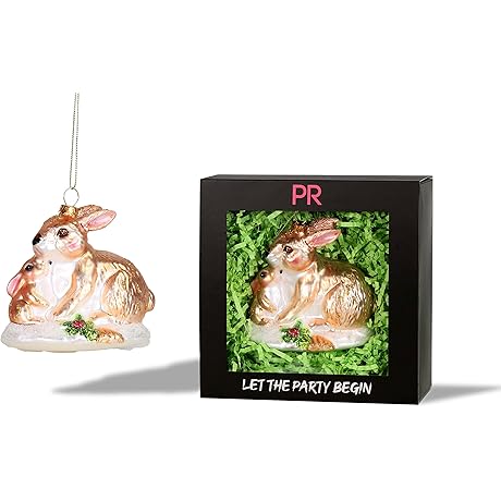 Party Rock Bunny with Baby Glass Ornament