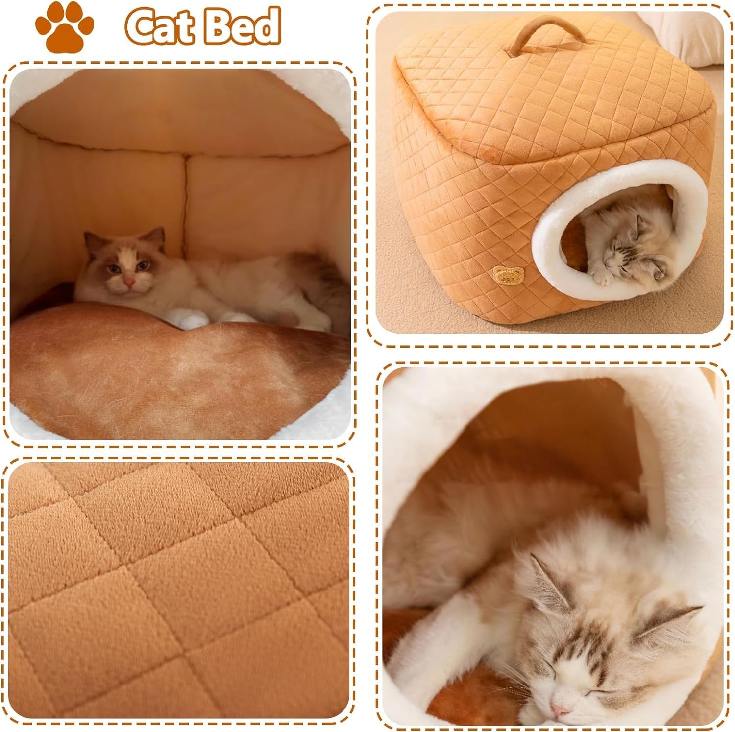 Petit Lit For Animal Domestique, Grotte For Chat Avec Toit Igloo, Tente De Couchage à Capuche En Coton PP Moelleux Avec Coussin Amovible Et Lavable For Chatons Et Petits Chiens D'intérieur(Blue,XL