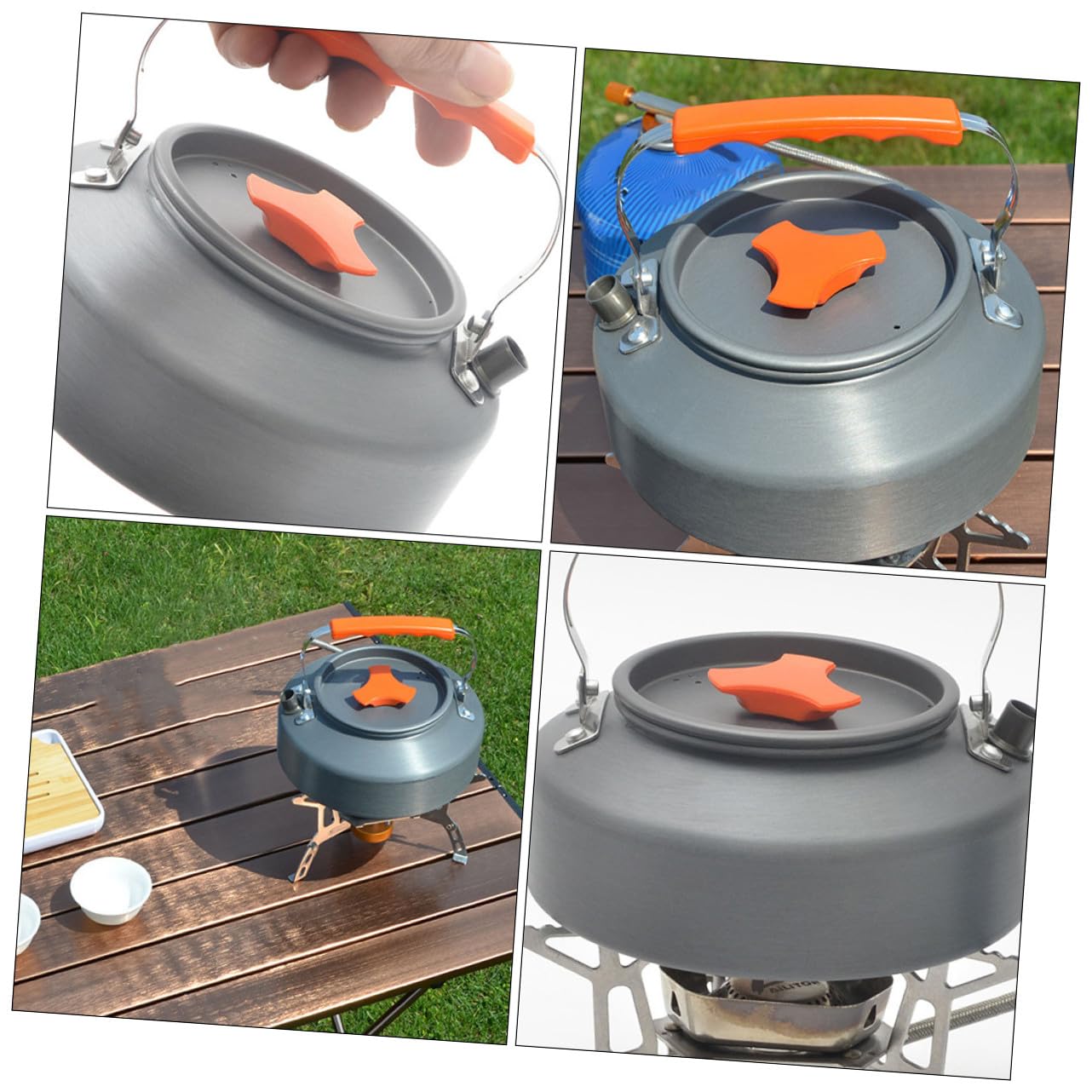 WOONEKY Tetera Portátil para Camping Mango Resistente al Hervidor de Agua para Picnic y Actividades al Aire