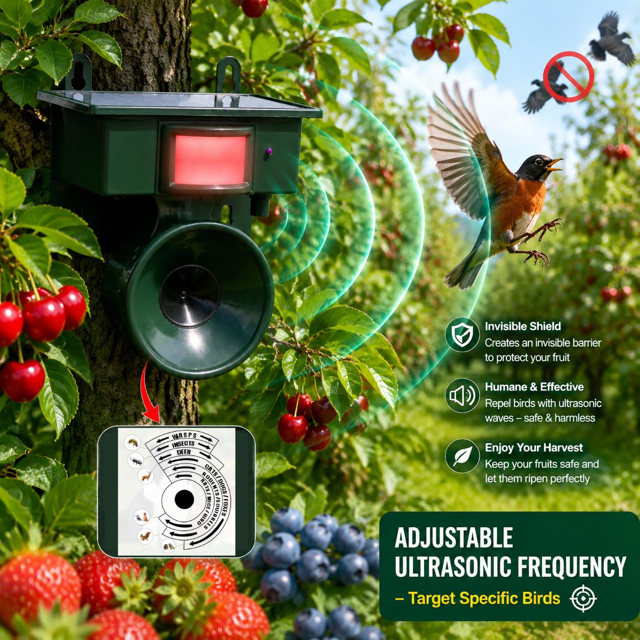 Dispositivos repelentes de pájaros ultrasónicos solares para exteriores, el mejor disuasorio de pájaros para piscina, repelente de palomas para balcón, mantiene cuervos, gorriones y estorninos fuera