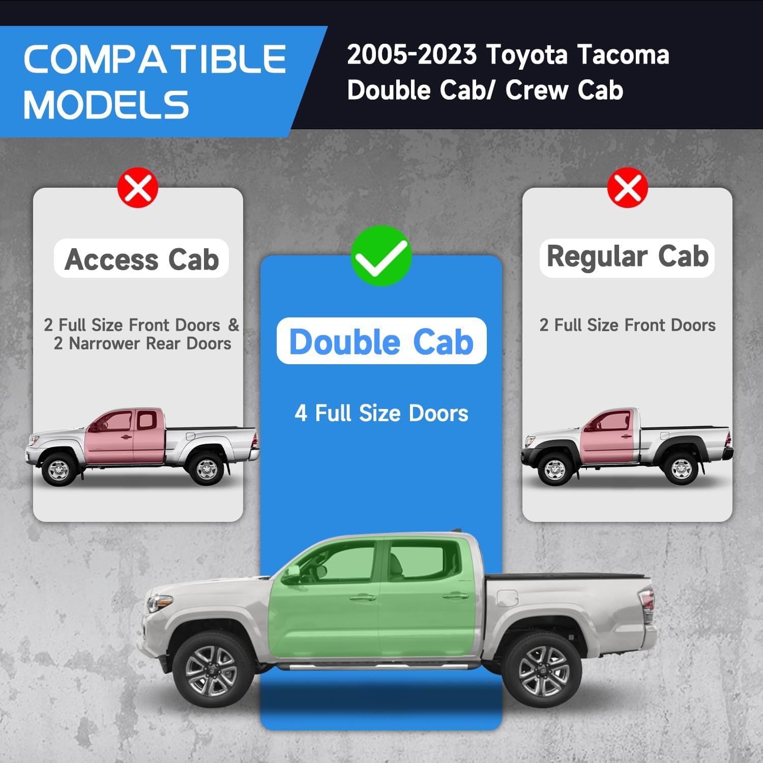 86 inch Running Boards Compatible with 2005-2023 Toyota Tacoma Double Cab/Crew Cab (4 Full Size Doors), Carbon Steel Side Steps Nerf Bars