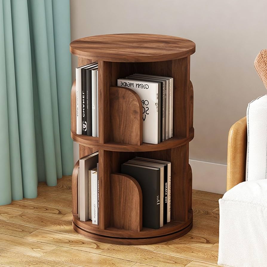 Amazon.com: He Xiang Firm 4 Tier Rotating Walnut Wood Modern Round