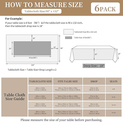 Miniatura 3 de Paquete de 6 manteles rectangulares de 90 x 132 pulgadas de poliéster negro para mesas de 8 pies, manteles de tela lavables resistentes a las