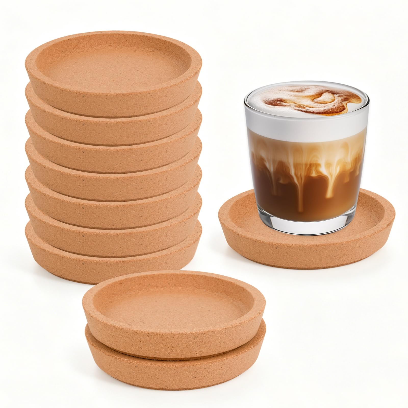 10 Stück Korkuntersetzer Rund 10 cm Untersetzer Kork mit Erhöhtem Rand, Extra Dicke Getränkeuntersetzer aus Kork, Hitzebeständig, rutschfest und Stapelbar für Tassen, Gläser, Zuhause, Büro