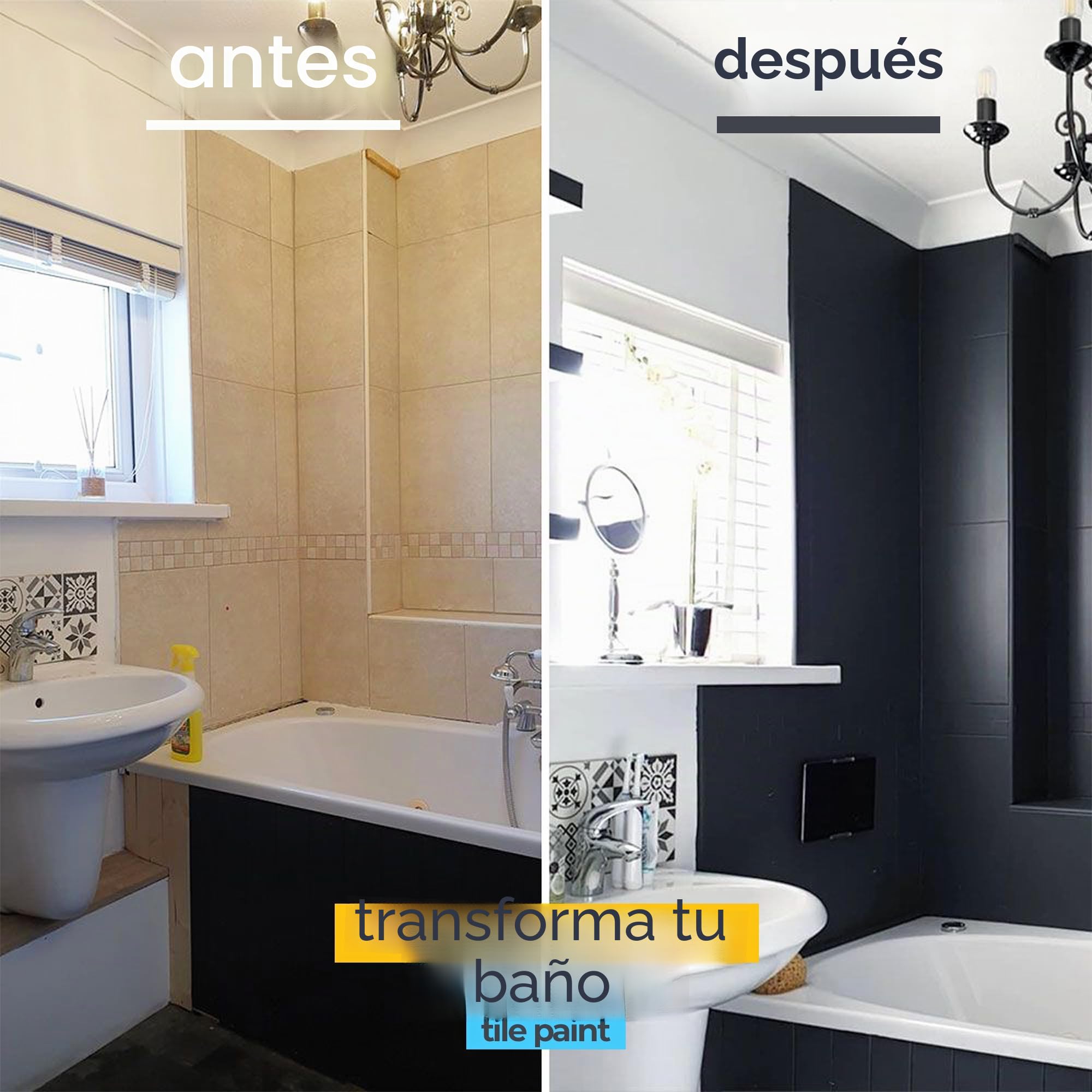 Pintura Multisuperficie - Pintura Impermeable Multiusos para Baño, Bañera, Azulejos, Lavabo, Muebles de Cocina, Encimeras, Madera, Mobiliario - Mate, 250ml (Negro)