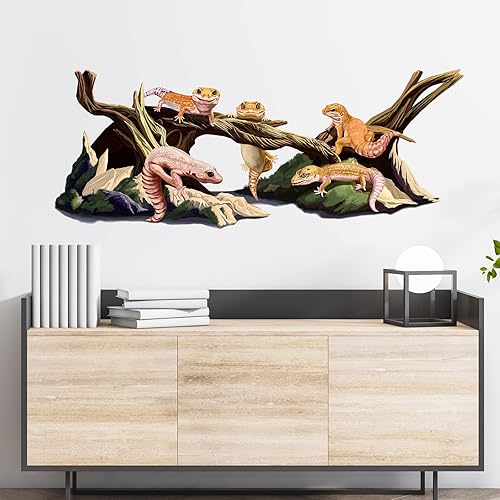Miniatura 3 de RoyoLam Calcomanía de pared de camaleones para guardería, lagarto de animales, removible, despegar y pegar, impermeable, arte de pared, calcomanías