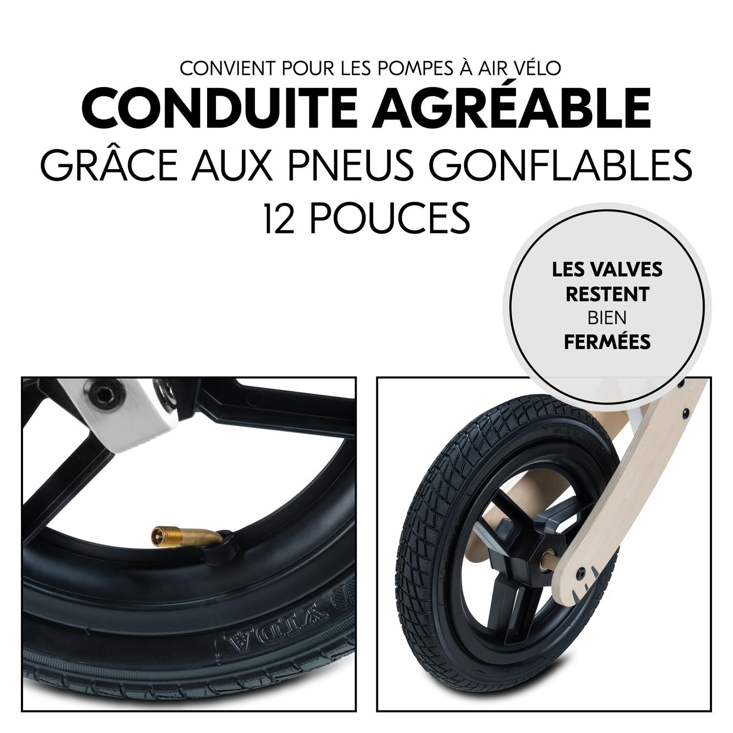 Hauck Draisienne 2 Ans Balance N Ride, Velo Bebe en Bois FSC, Supporte Jusqu'à 20 kg, Selle Réglable, Roues Pneumatiques 12 Pouces, Portable, Sonnette