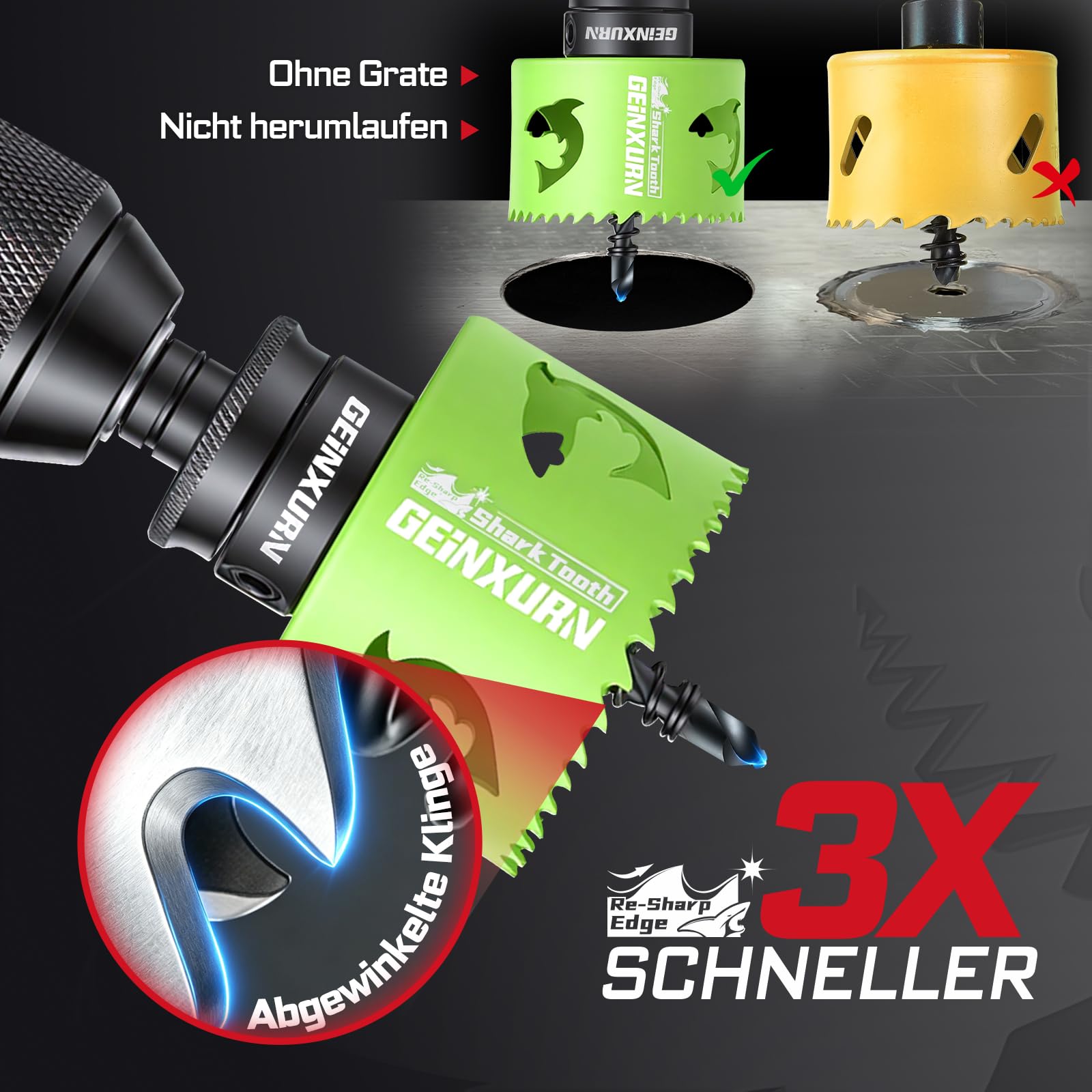 Geinxurn Kit di seghe a tazza da 25 mm-76 mm con mandrino e chiave esagonale, fresa a tazza bimetallica HSS con dente di squalo per legno, cartongesso, pannelli in PVC e metallo sottile