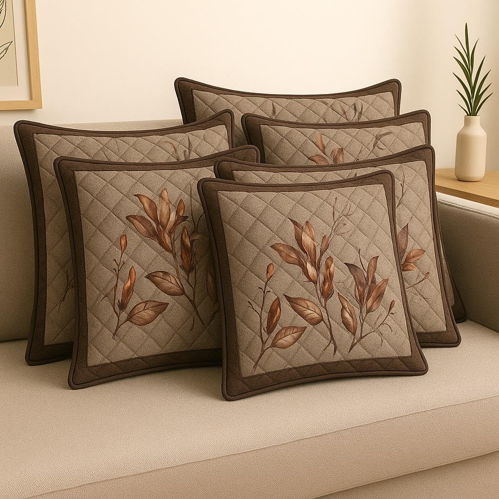 SEHAJ HOME DECOR Set of 5 Decorative Cushion Covers 16x16 Inch – Knitting Ultrasonic Fabric, Soft & Stylish Throw Pillow Covers for Sofa, Couch & Bedroom Décor (Brown)-image-27