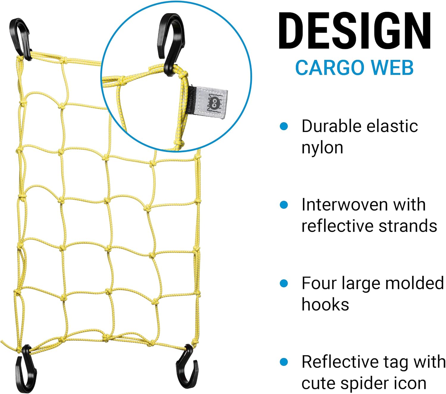 Portland Design Works Cargo Web - Reflective Cargo Netting for Bike Storage, Expandable Bungee Net with Hooks, Bicycle Accessories