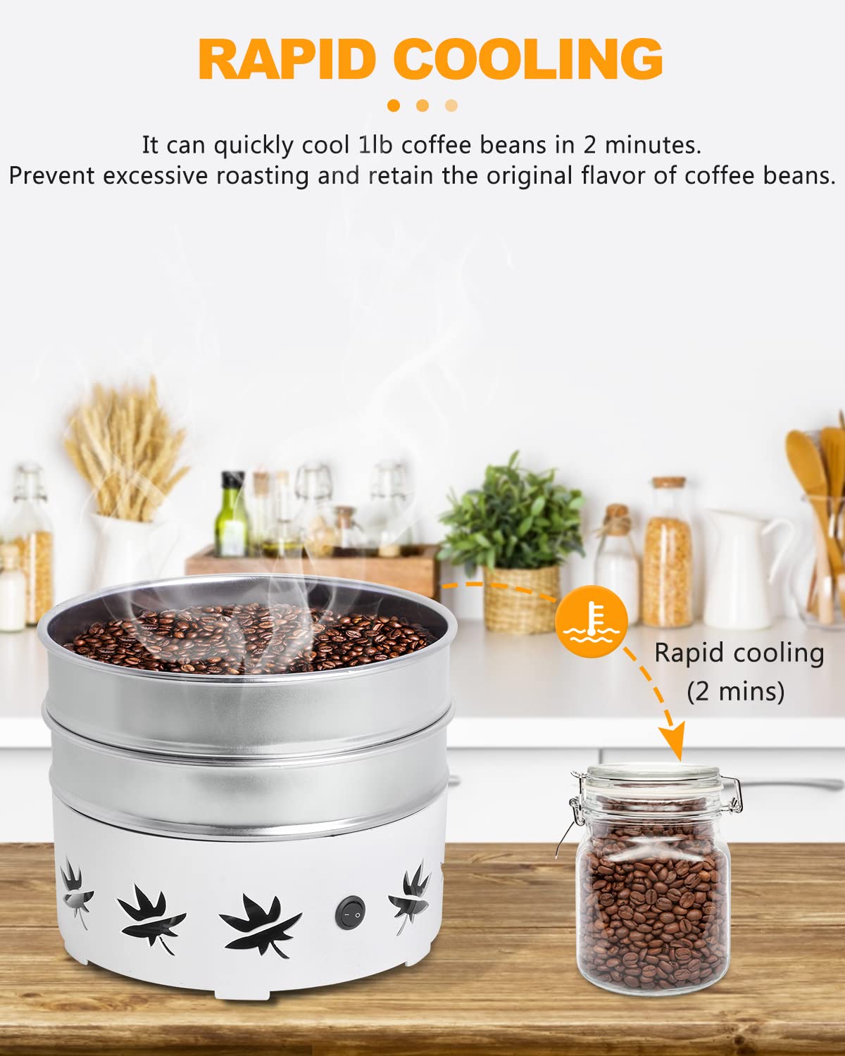 YUCHENGTECH Refroidisseur de Grains de café 500g Refroidisseur de torréfaction de Grains de café électrique Refroidisseur de Grains de café à la Maison avec Filtre à Double Couche 220V