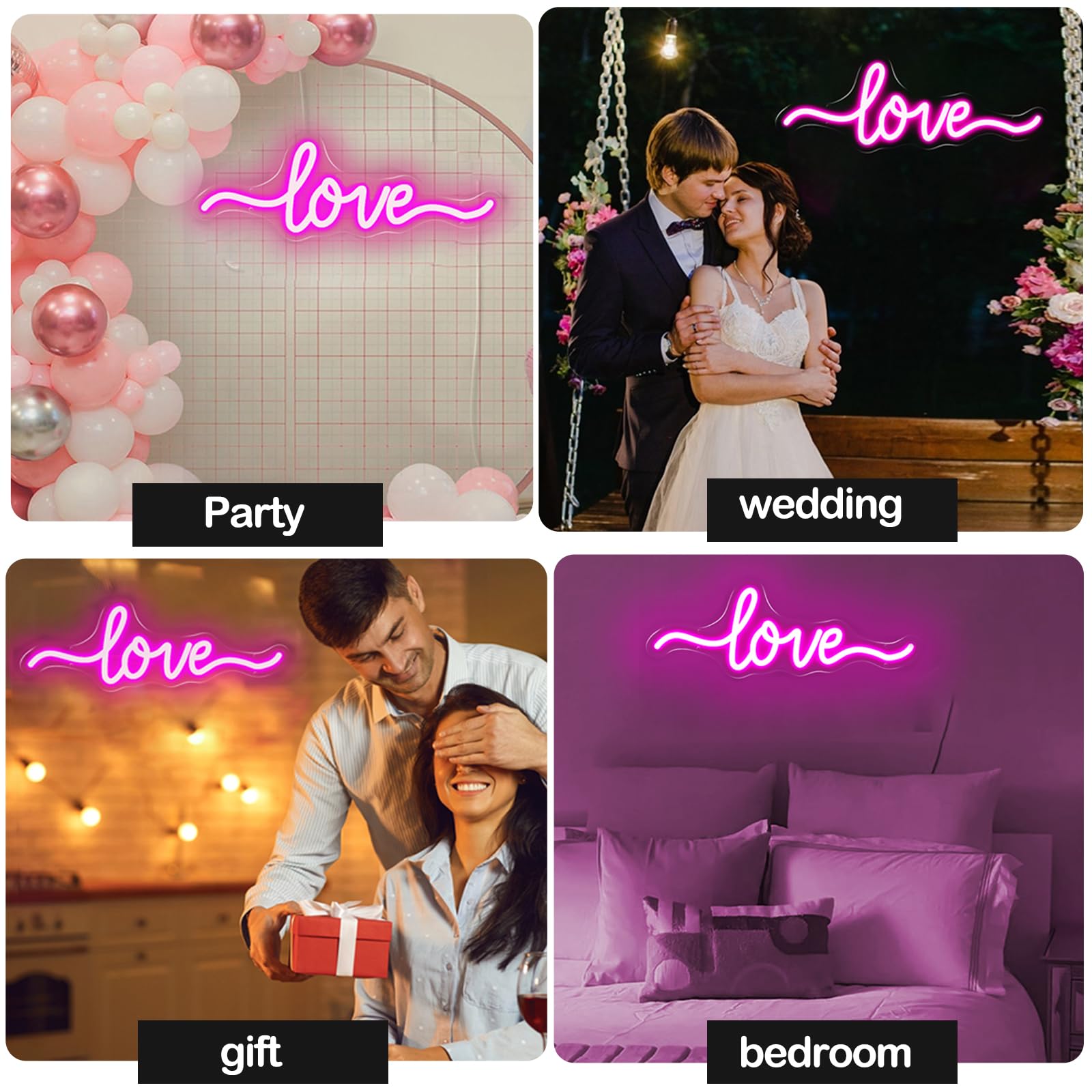 INHLANH Love Neon Sign, Led Light Sign for Wall DÃ©cor valentines Neon Sign for Wedding Decoration Girl's Room Anniversary Birthday Party Gift