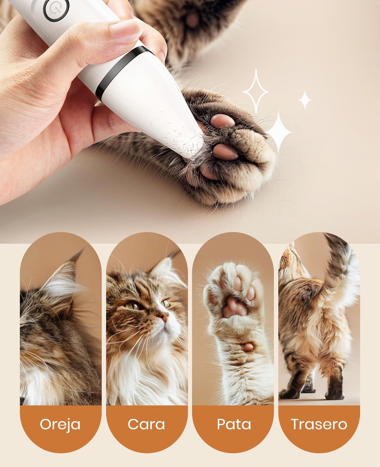 oneisall Juego de afeitadora 3 en 1 para gatos, afeitadora silenciosa para gatos, cortapelos profesional para y perros, para patas, nalgas, anudados, dingleberry (Blanco)